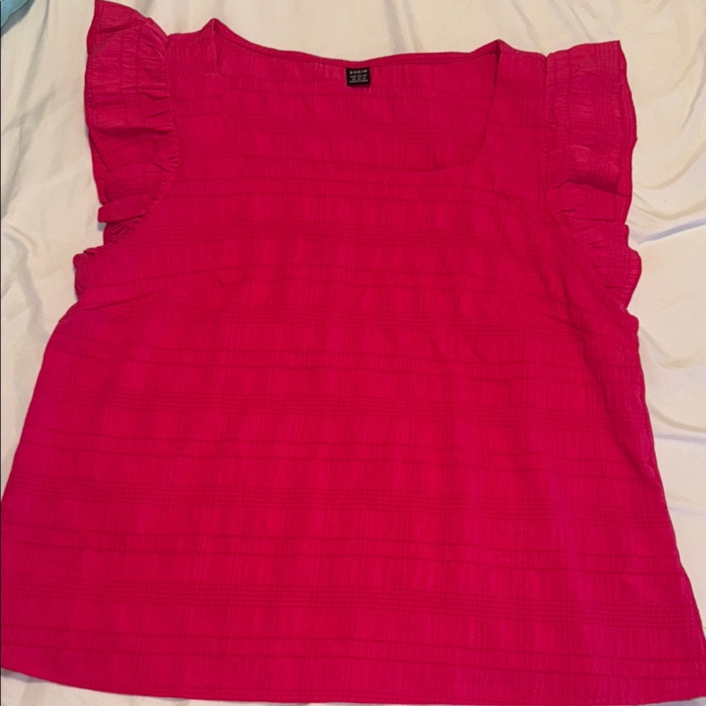 SHEIN Hot Pink Ruffled Flutter Sleeve Top - NWOT - XL but fits more like M